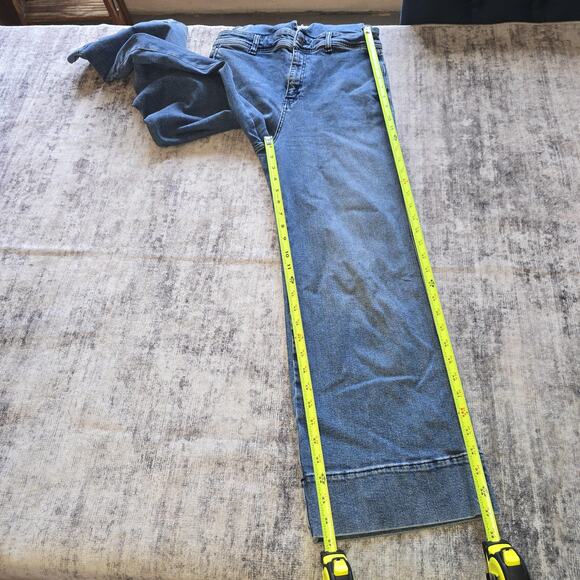 Free People Overalls Womens 4 Blue Denim Wide Leg Adjustable Straps Pockets Zip - Picture 13 of 16